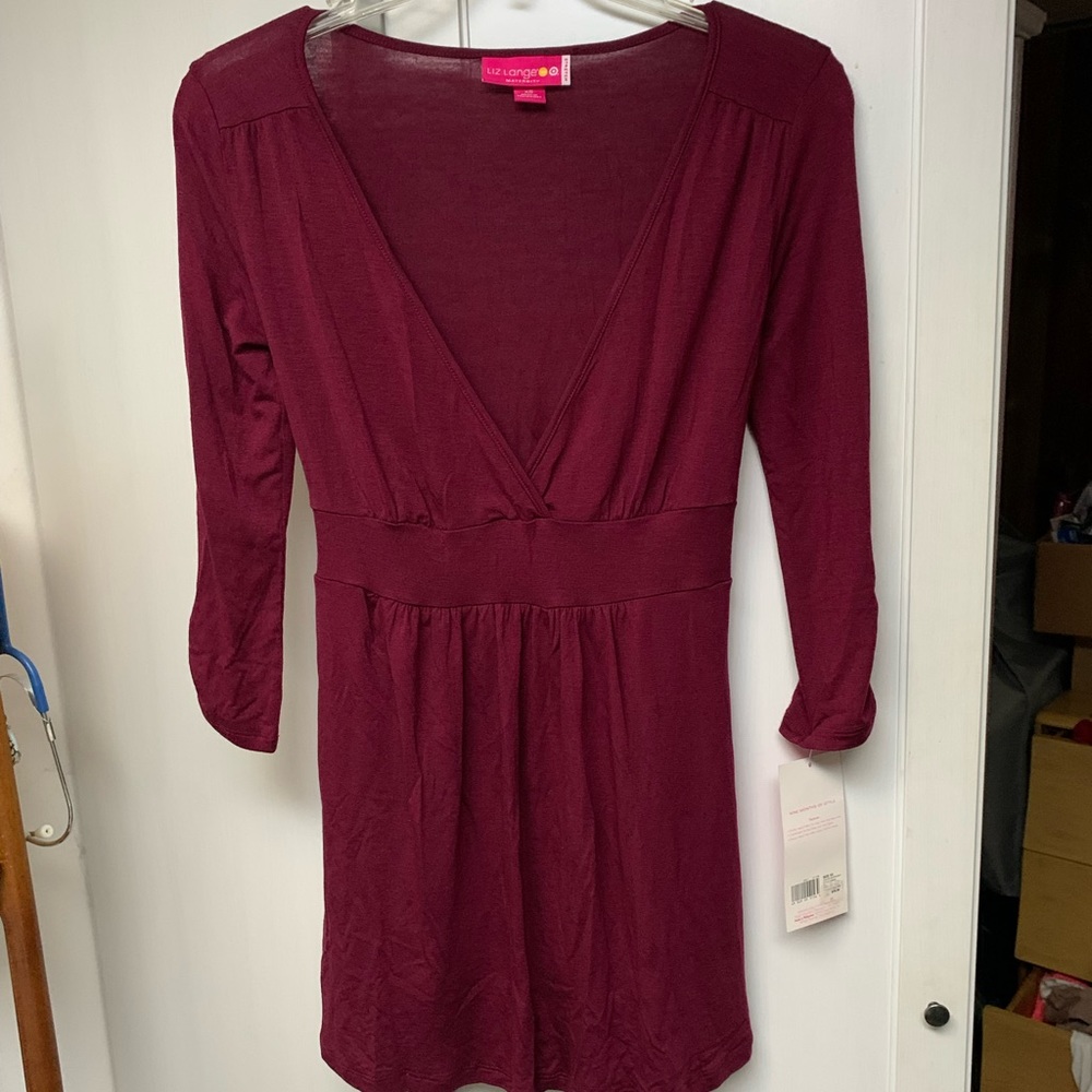 XS Maternity Liz Lange Tie Back B Cut Long Sleeve Shirt Red